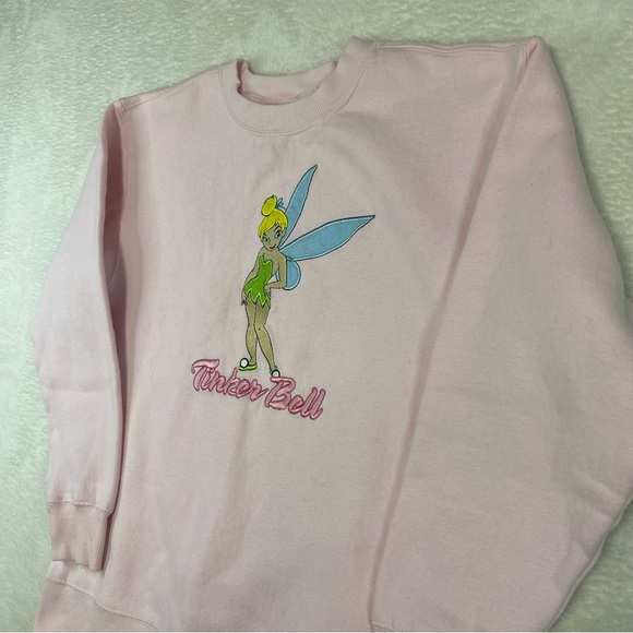 Disney Store Tinkerbell Girl Pink Embroidered Sweatshirt Pullover Size L 10/12 - Picture 2 of 7